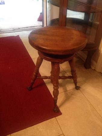 Vintage Claw and Glass Foot Adjustable Piano Stool