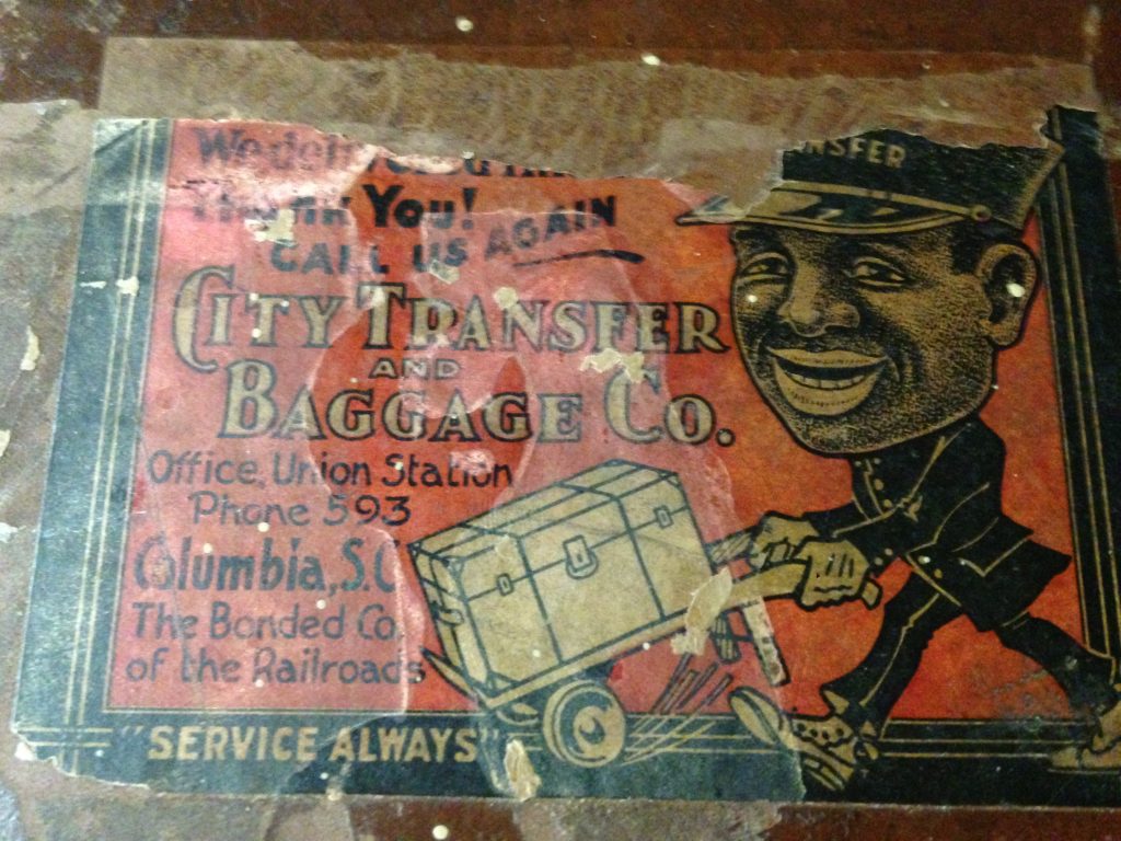 vintage City Transfer Baggage CO Black Americana Label On Old Trunk