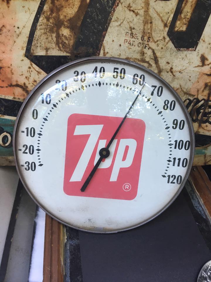 Vintage Round Glass Front 7 Up Thermometer