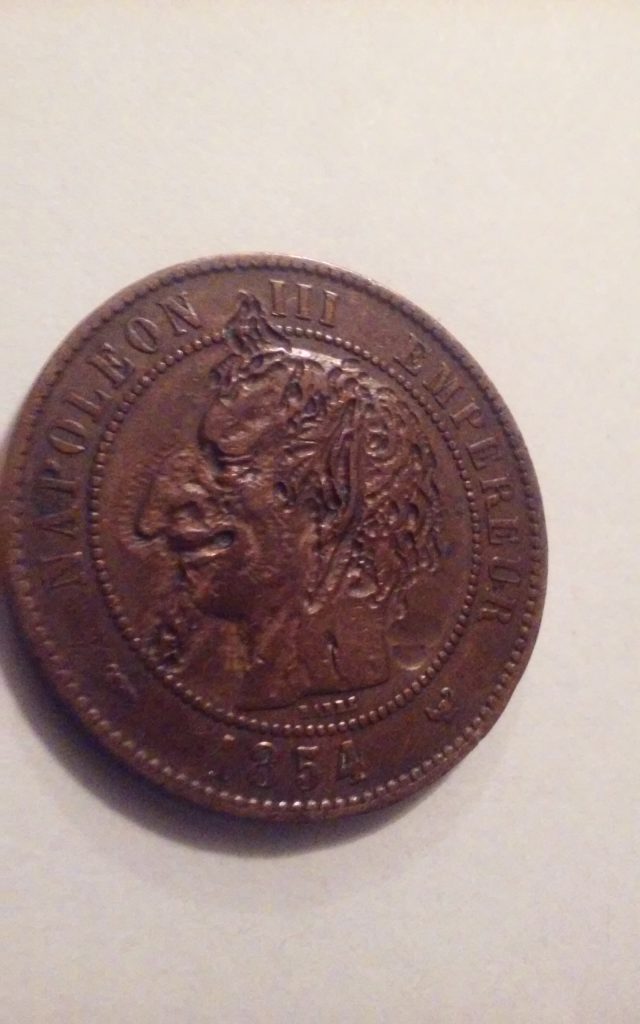 Antique Tramp Art Coin Devil Face Nepoleon