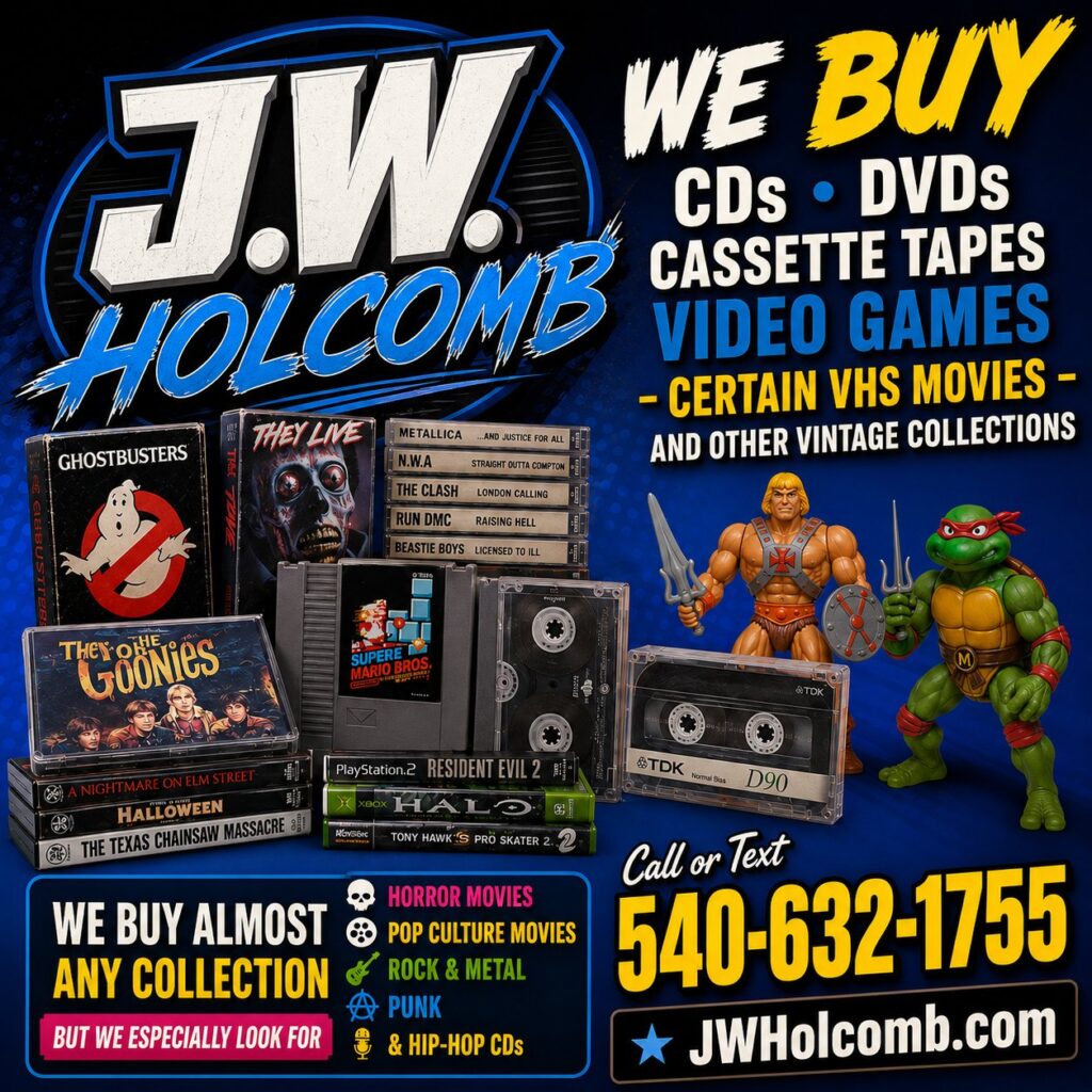 JW Holcomb we buy vintage CDs VHS and Horror DVDs and more
